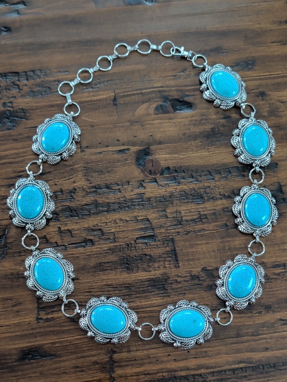 Western Style Faux Turquoise Concho Chain Link Statement Belt